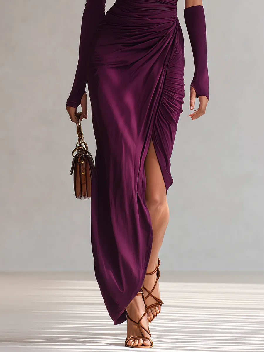Rosalia - Elegáns lila maxi ruha egy vállra