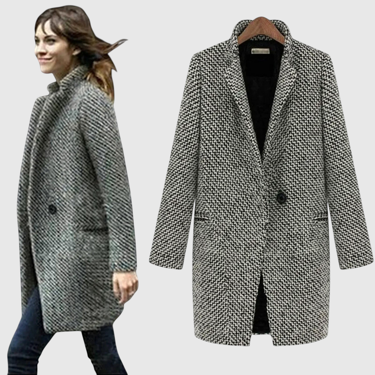 Elara - Midi kabát houndstooth mintával