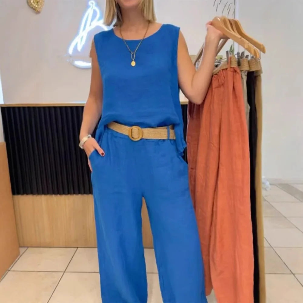 2025 New Summer Women's Suit Vest Pullover Top Button Trousers Simple Casual Street Fashion 2-piece Set for Female