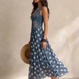Alexandra - Elegáns Farmerruha Pöttyös Sifon Szoknyával