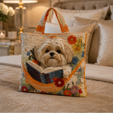 Steppelt táska – Shih tzu könyvekkel és virágokkal