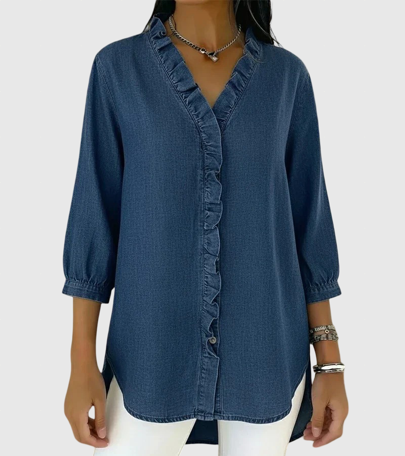 Lucía | Laza denim blúz V-nyakkal