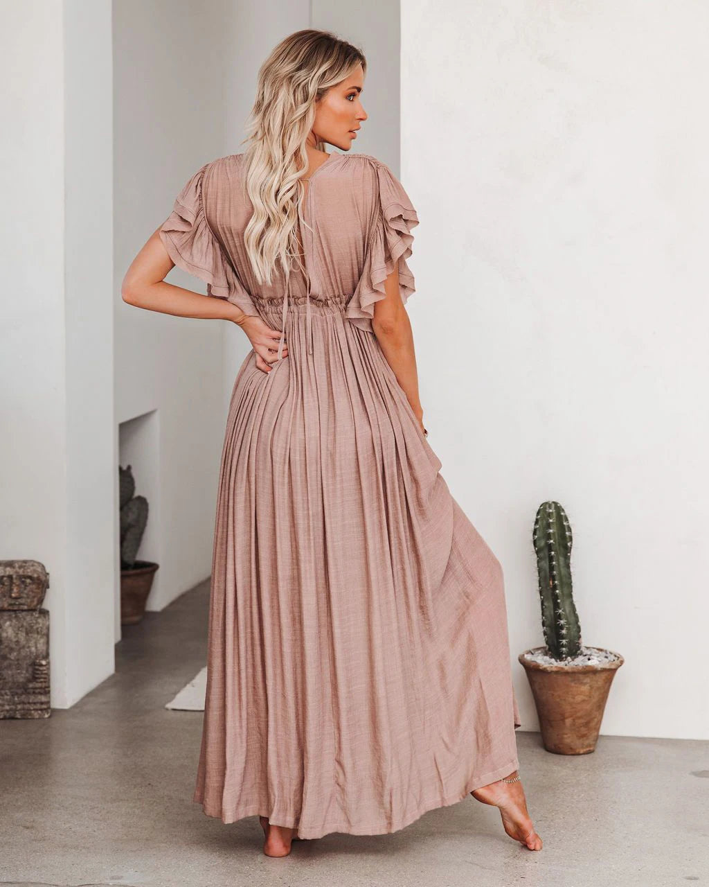Sexy Deep V-neck Butterfly Sleeve Self Belted High Waist Button Front Open Summer Beach Dress WhiteTunic Women Beachwear Q1208