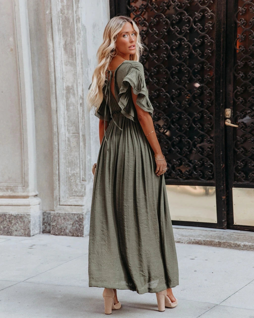 Sexy Deep V-neck Butterfly Sleeve Self Belted High Waist Button Front Open Summer Beach Dress WhiteTunic Women Beachwear Q1208