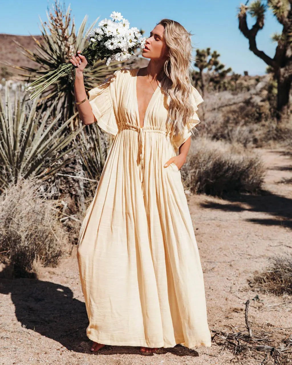 Sexy Deep V-neck Butterfly Sleeve Self Belted High Waist Button Front Open Summer Beach Dress WhiteTunic Women Beachwear Q1208