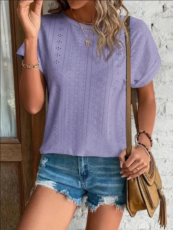 New Solid Color Sleeveless Hollow Casual Shirt Women's Lace V-neck Top Summer Style Amazon Ebay Independent Store Stock