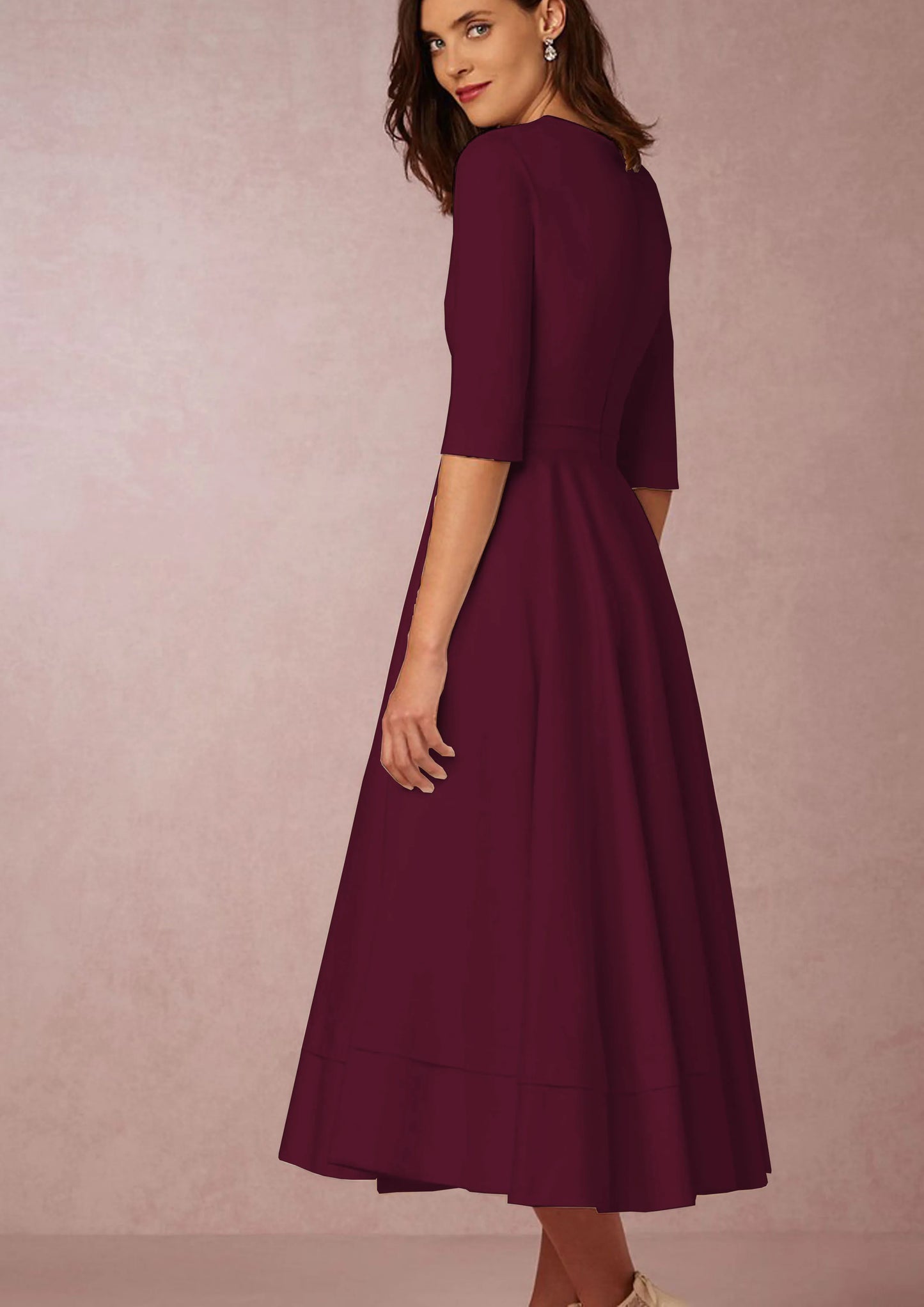 New Women Dress Long Fashion Vacation Party Dresses Short Sleeve V-neck Slit Solid High Quality Vestidos Femme 2024