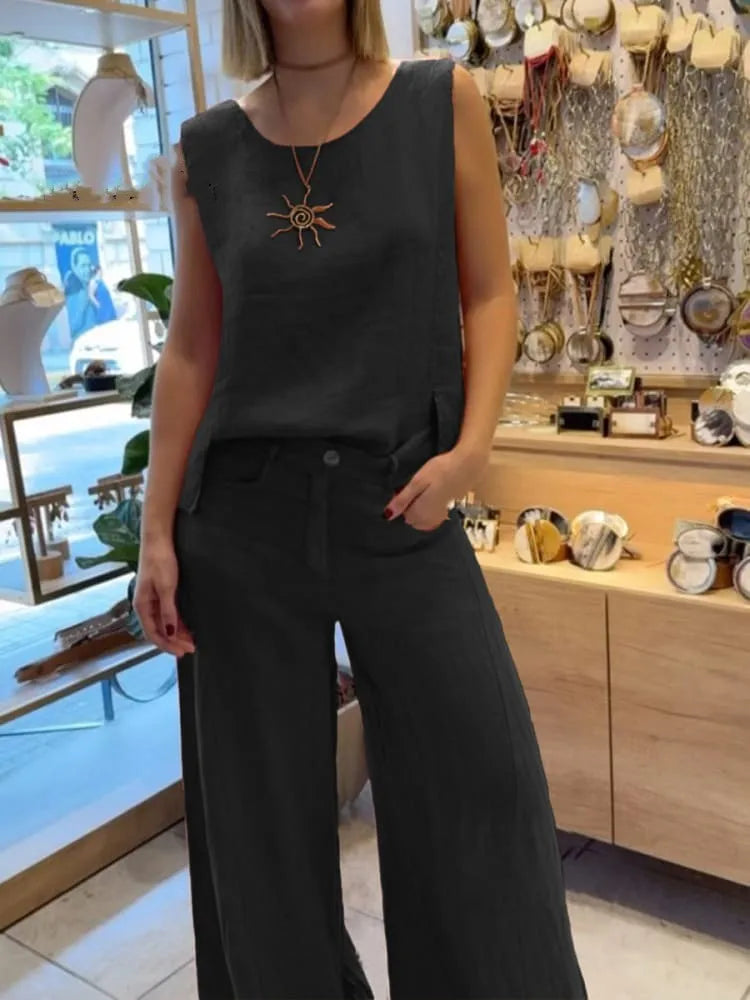 2025 New Summer Women's Suit Vest Pullover Top Button Trousers Simple Casual Street Fashion 2-piece Set for Female