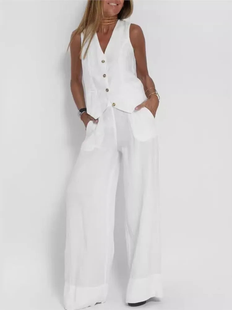 Women's Clothing 2024 Spring Summer New Fashionable Vest Pants Collage Splicing Pure Sleeveless Color Temperament Casual Suit