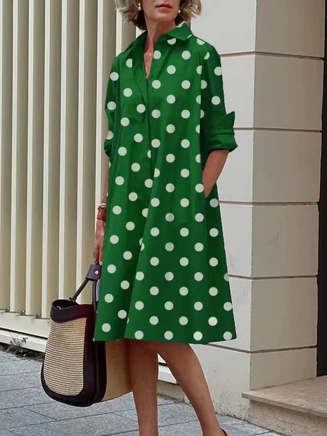 Simple Print Midi Dress Sleeveless Dress V-neck Bubble Sleeve Long Dress Casual Style Business Suit Polyester Fabric