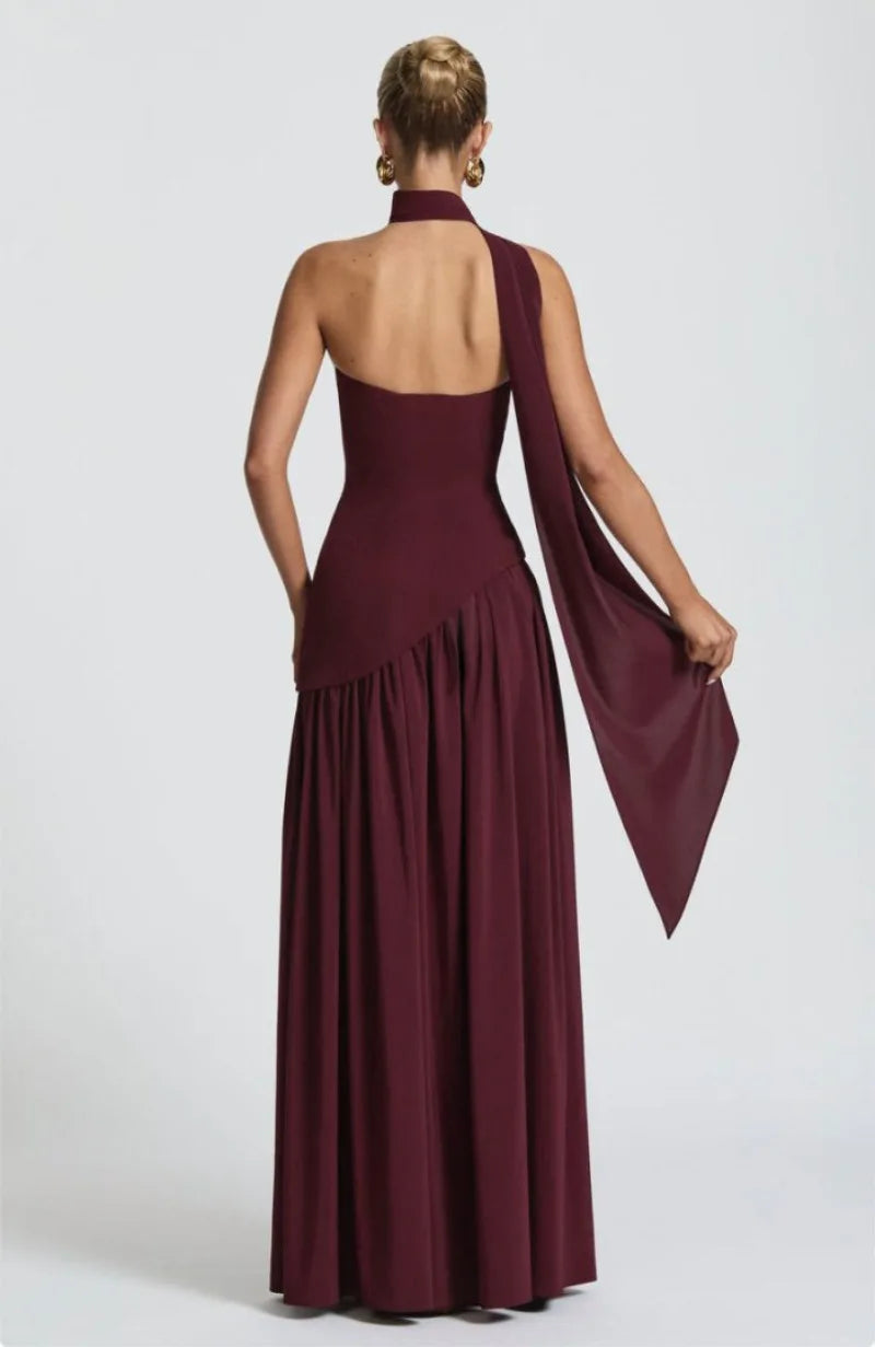 Summer Elegant Fashion Sexy Slit Backless Evening Party Ceremony Flowy Long Dresses For Women Dress With Scarf