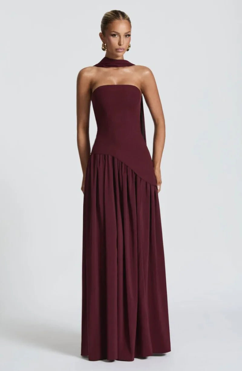Summer Elegant Fashion Sexy Slit Backless Evening Party Ceremony Flowy Long Dresses For Women Dress With Scarf
