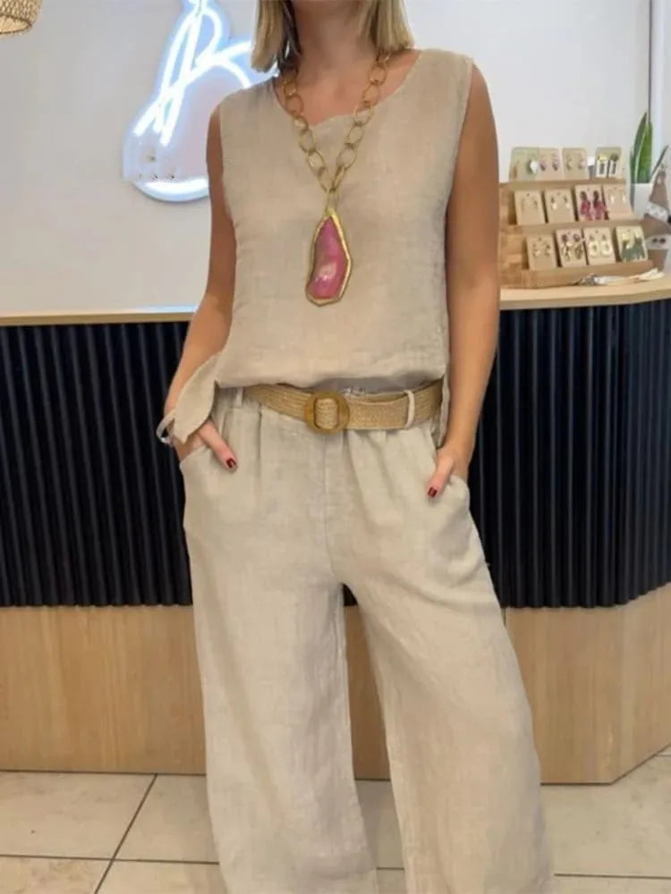 2025 New Summer Women's Suit Vest Pullover Top Button Trousers Simple Casual Street Fashion 2-piece Set for Female
