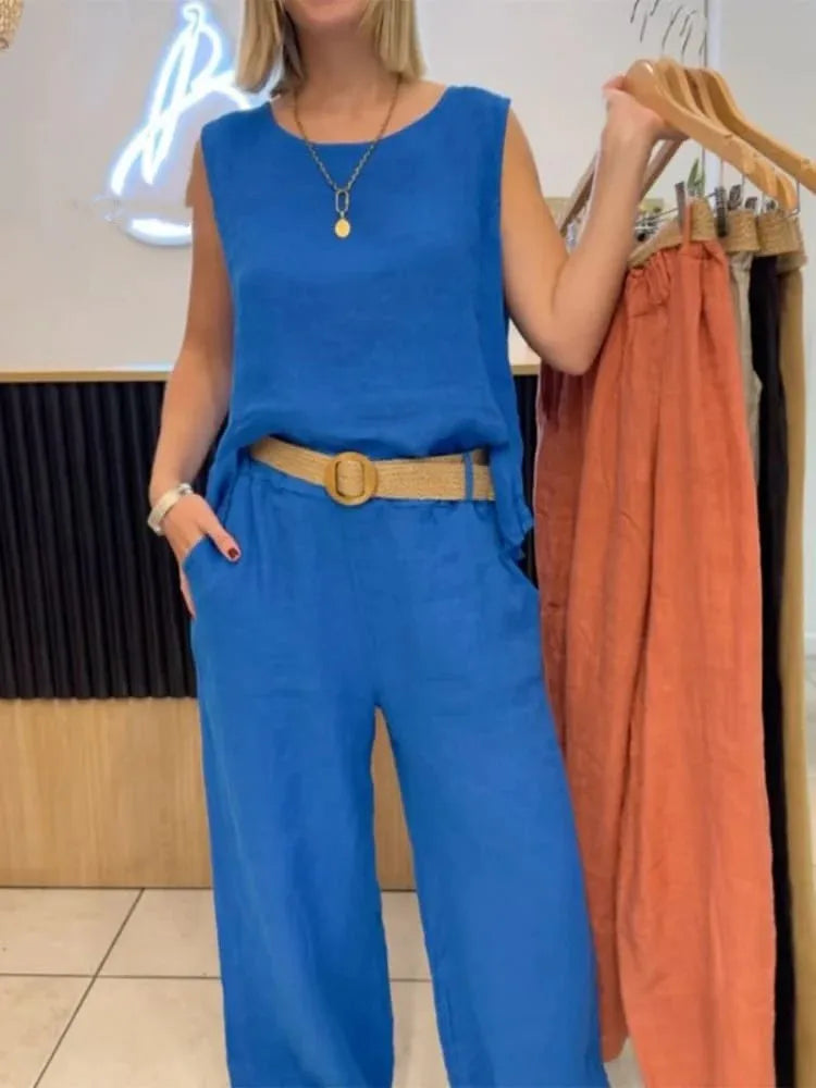 2025 New Summer Women's Suit Vest Pullover Top Button Trousers Simple Casual Street Fashion 2-piece Set for Female