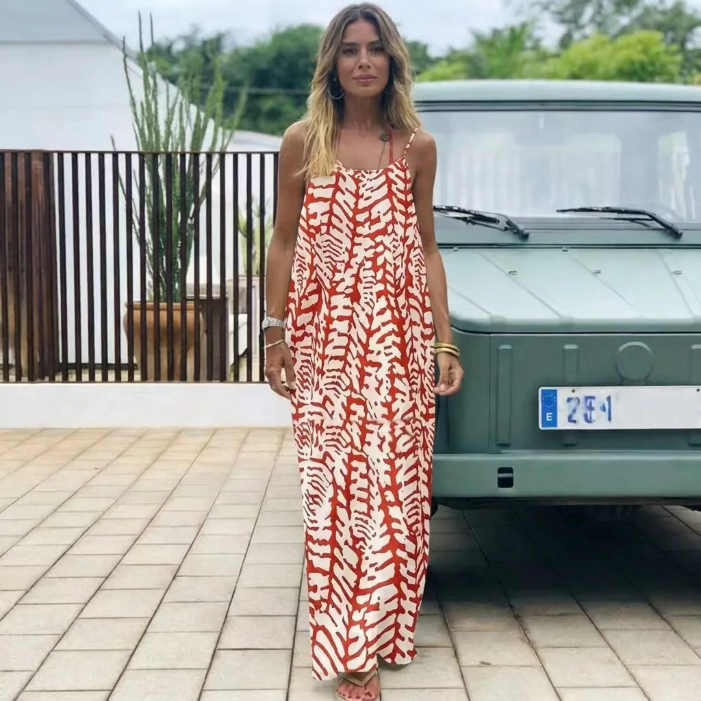 2026 New Model: Strapless Back-Disclosing Printed Long Dress – Summer Vacation Style, Comfortable Dress