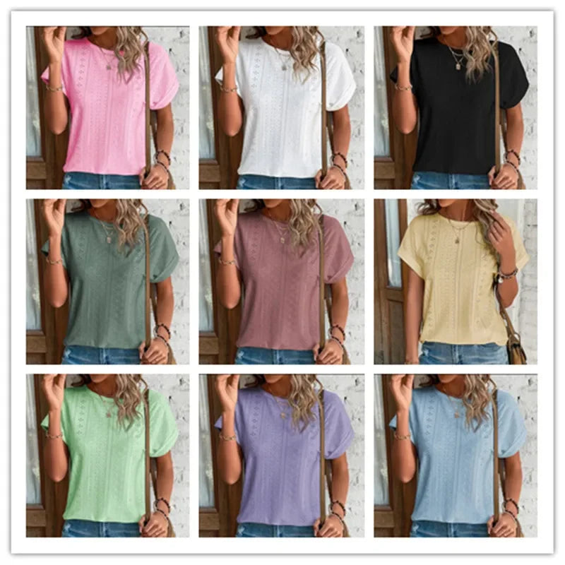 New Solid Color Sleeveless Hollow Casual Shirt Women's Lace V-neck Top Summer Style Amazon Ebay Independent Store Stock