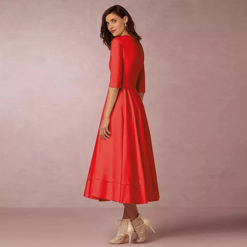 New Women Dress Long Fashion Vacation Party Dresses Short Sleeve V-neck Slit Solid High Quality Vestidos Femme 2024