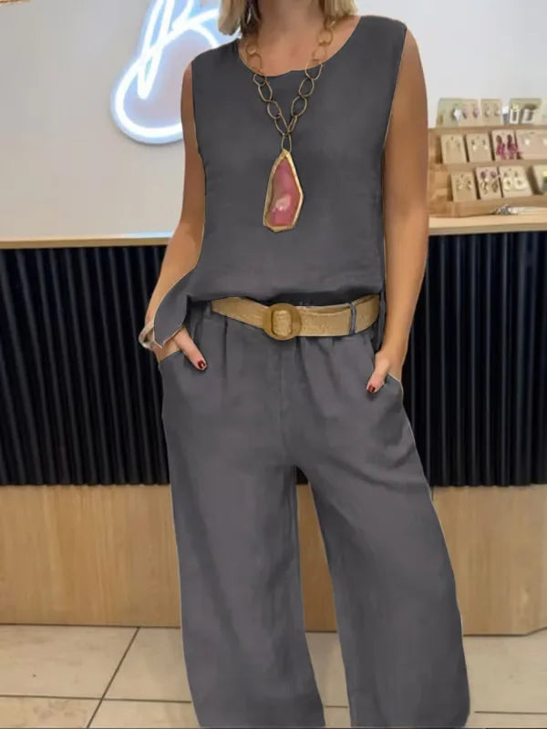 2025 New Summer Women's Suit Vest Pullover Top Button Trousers Simple Casual Street Fashion 2-piece Set for Female