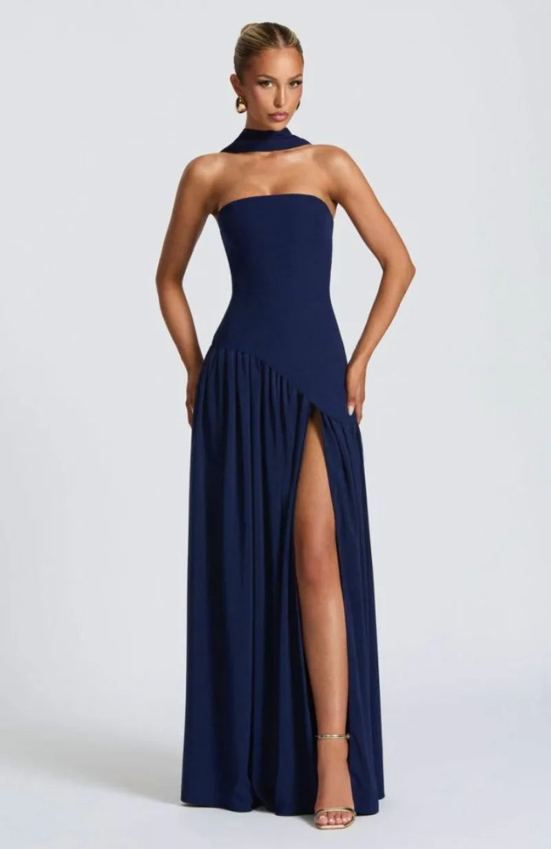 Summer Elegant Fashion Sexy Slit Backless Evening Party Ceremony Flowy Long Dresses For Women Dress With Scarf