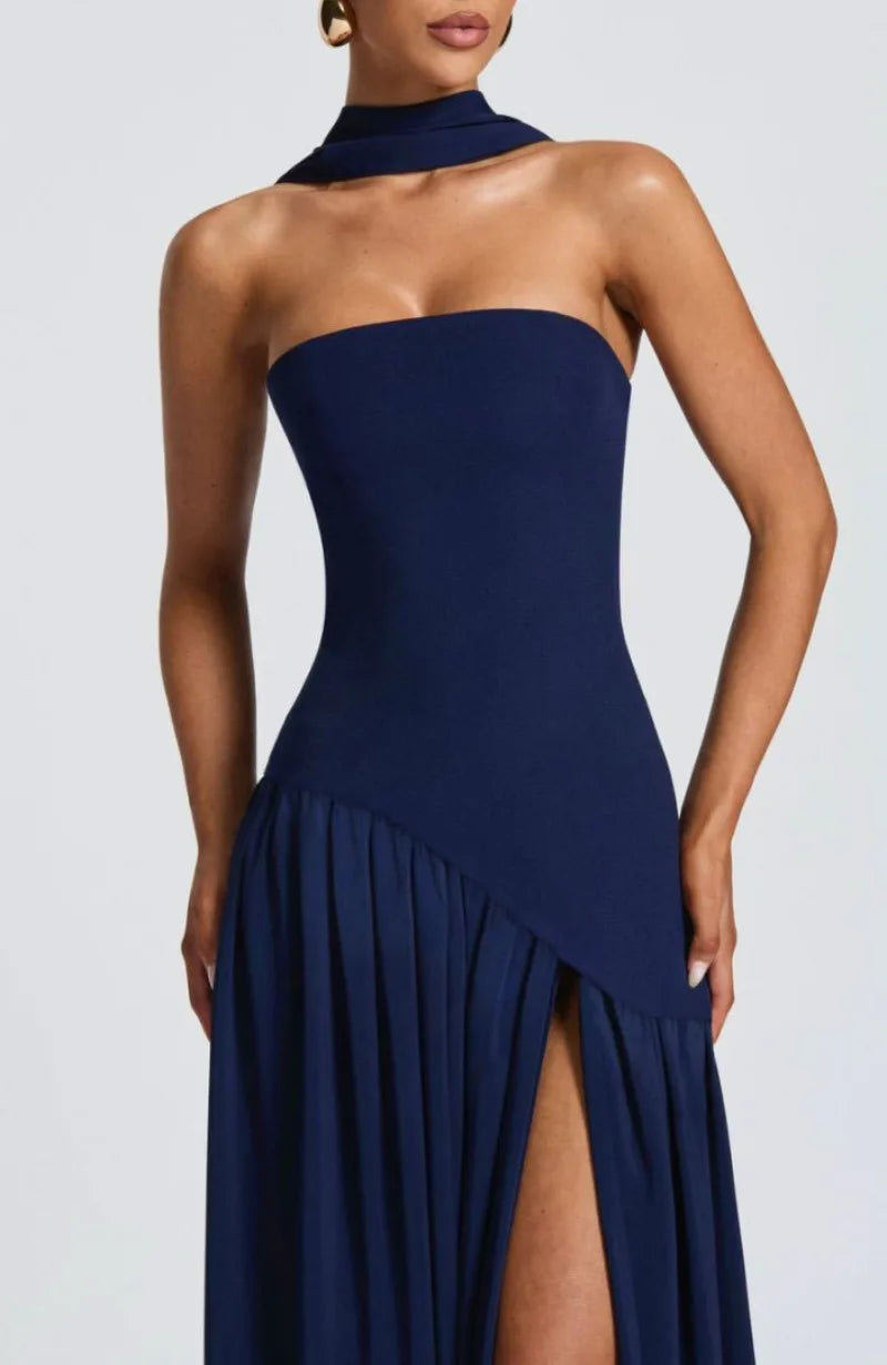 Summer Elegant Fashion Sexy Slit Backless Evening Party Ceremony Flowy Long Dresses For Women Dress With Scarf