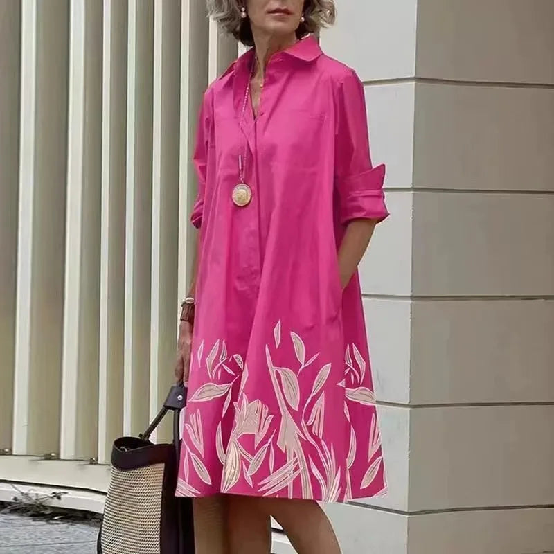 Simple Print Midi Dress Sleeveless Dress V-neck Bubble Sleeve Long Dress Casual Style Business Suit Polyester Fabric