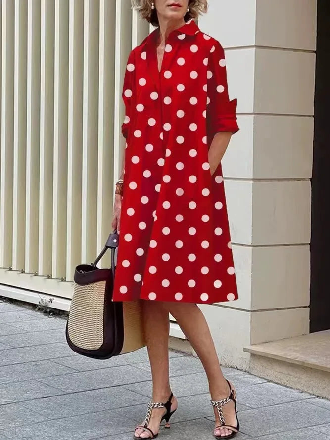 Simple Print Midi Dress Sleeveless Dress V-neck Bubble Sleeve Long Dress Casual Style Business Suit Polyester Fabric