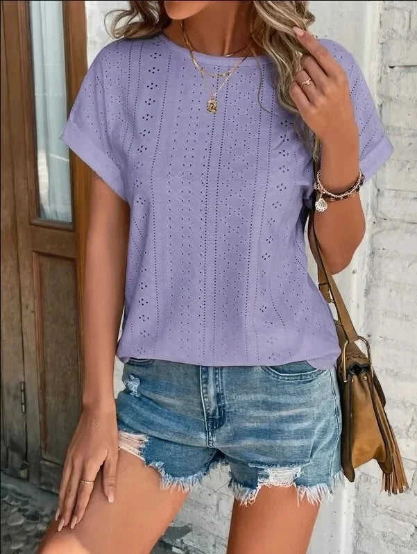 New Solid Color Sleeveless Hollow Casual Shirt Women's Lace V-neck Top Summer Style Amazon Ebay Independent Store Stock