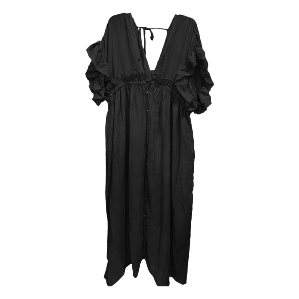 Fashion V Neck Summer Sunscreen Smock Loose Casual Beachwear Shirt Bathing Suit Long Swimsuit Cover Up Dress for Women