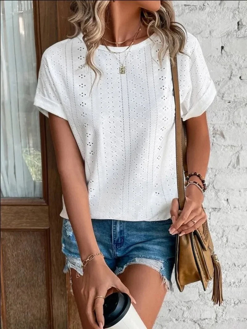 New Solid Color Sleeveless Hollow Casual Shirt Women's Lace V-neck Top Summer Style Amazon Ebay Independent Store Stock