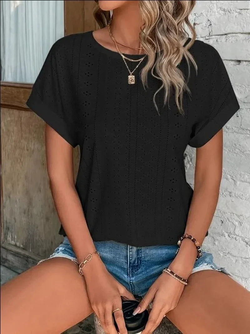 New Solid Color Sleeveless Hollow Casual Shirt Women's Lace V-neck Top Summer Style Amazon Ebay Independent Store Stock