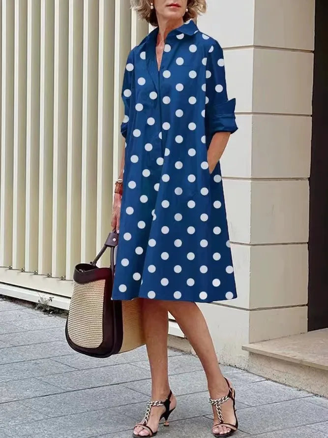 Simple Print Midi Dress Sleeveless Dress V-neck Bubble Sleeve Long Dress Casual Style Business Suit Polyester Fabric