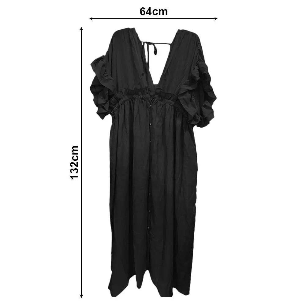 Fashion V Neck Summer Sunscreen Smock Loose Casual Beachwear Shirt Bathing Suit Long Swimsuit Cover Up Dress for Women