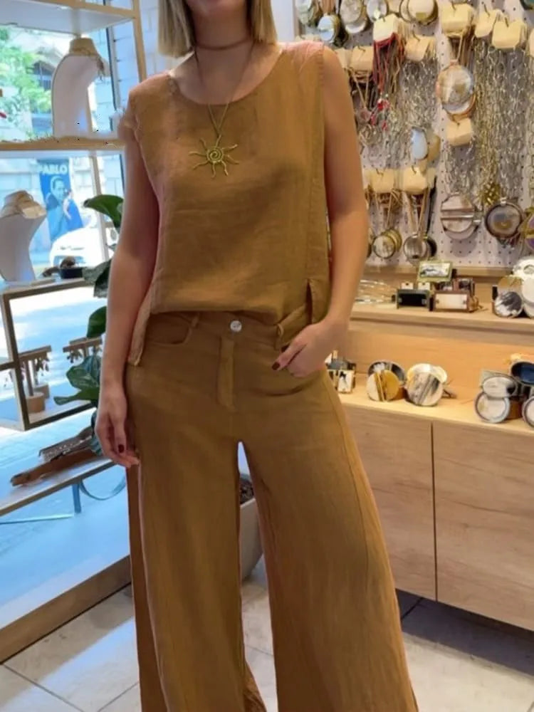 2025 New Summer Women's Suit Vest Pullover Top Button Trousers Simple Casual Street Fashion 2-piece Set for Female