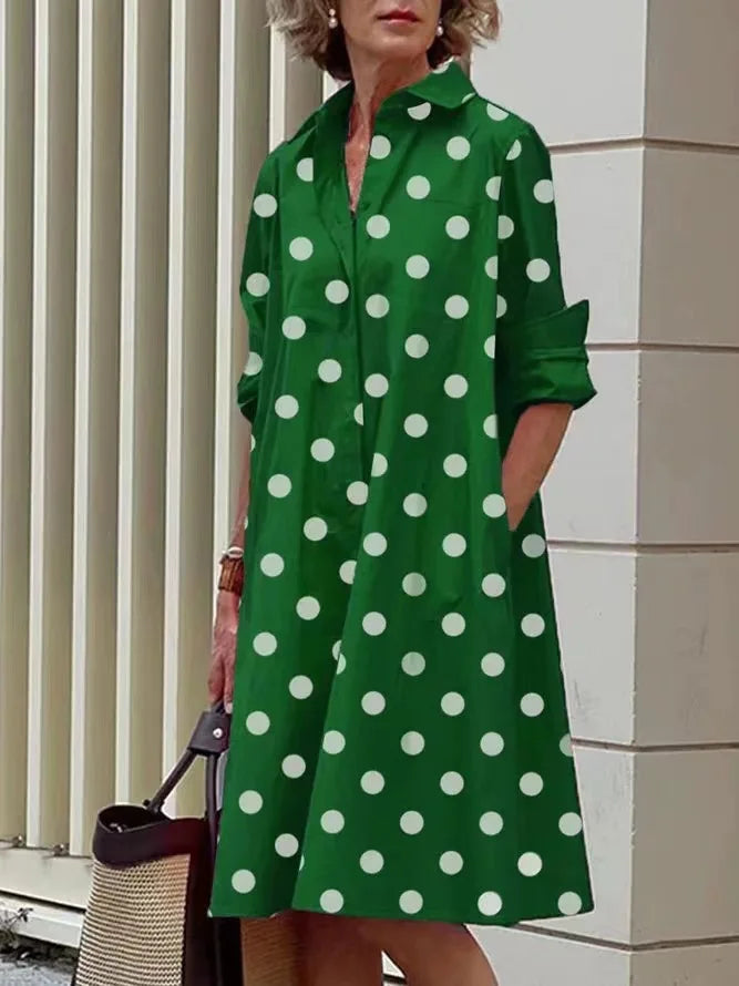 Simple Print Midi Dress Sleeveless Dress V-neck Bubble Sleeve Long Dress Casual Style Business Suit Polyester Fabric