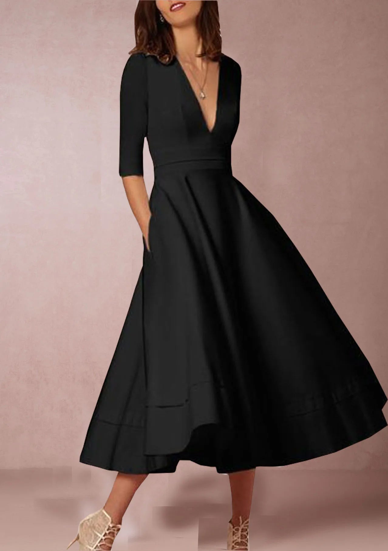 New Women Dress Long Fashion Vacation Party Dresses Short Sleeve V-neck Slit Solid High Quality Vestidos Femme 2024