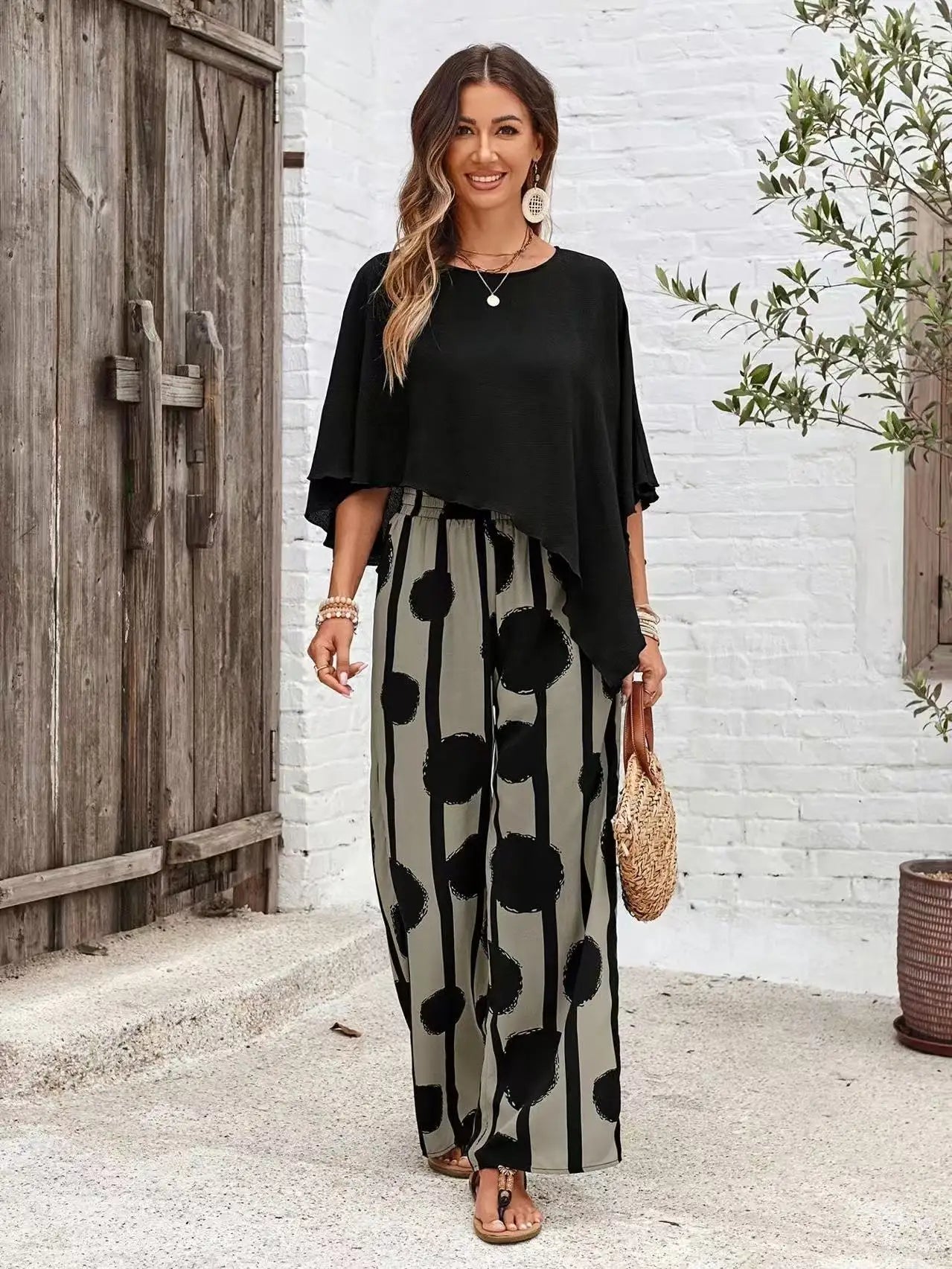 Pant women 2026 casual new loose confortable dot print fashion casual wide-leg pants