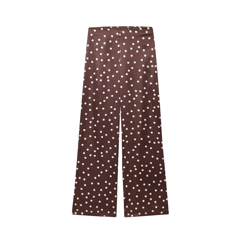 MUJER Polka Dot Pants Set Women 2 Piece Satin High Waist Woman Trousers Suits Corset Crop Top Woman Summer Outfit Women's Pants
