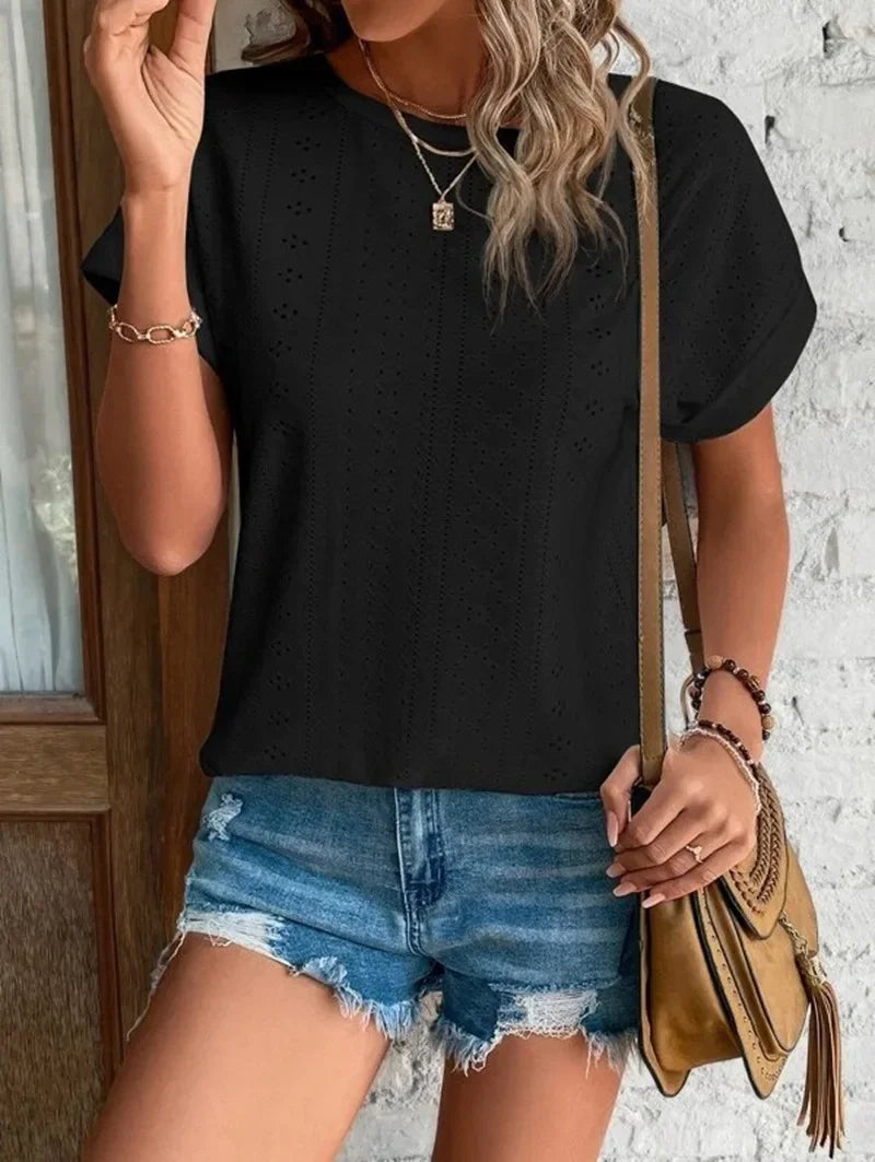 New Solid Color Sleeveless Hollow Casual Shirt Women's Lace V-neck Top Summer Style Amazon Ebay Independent Store Stock