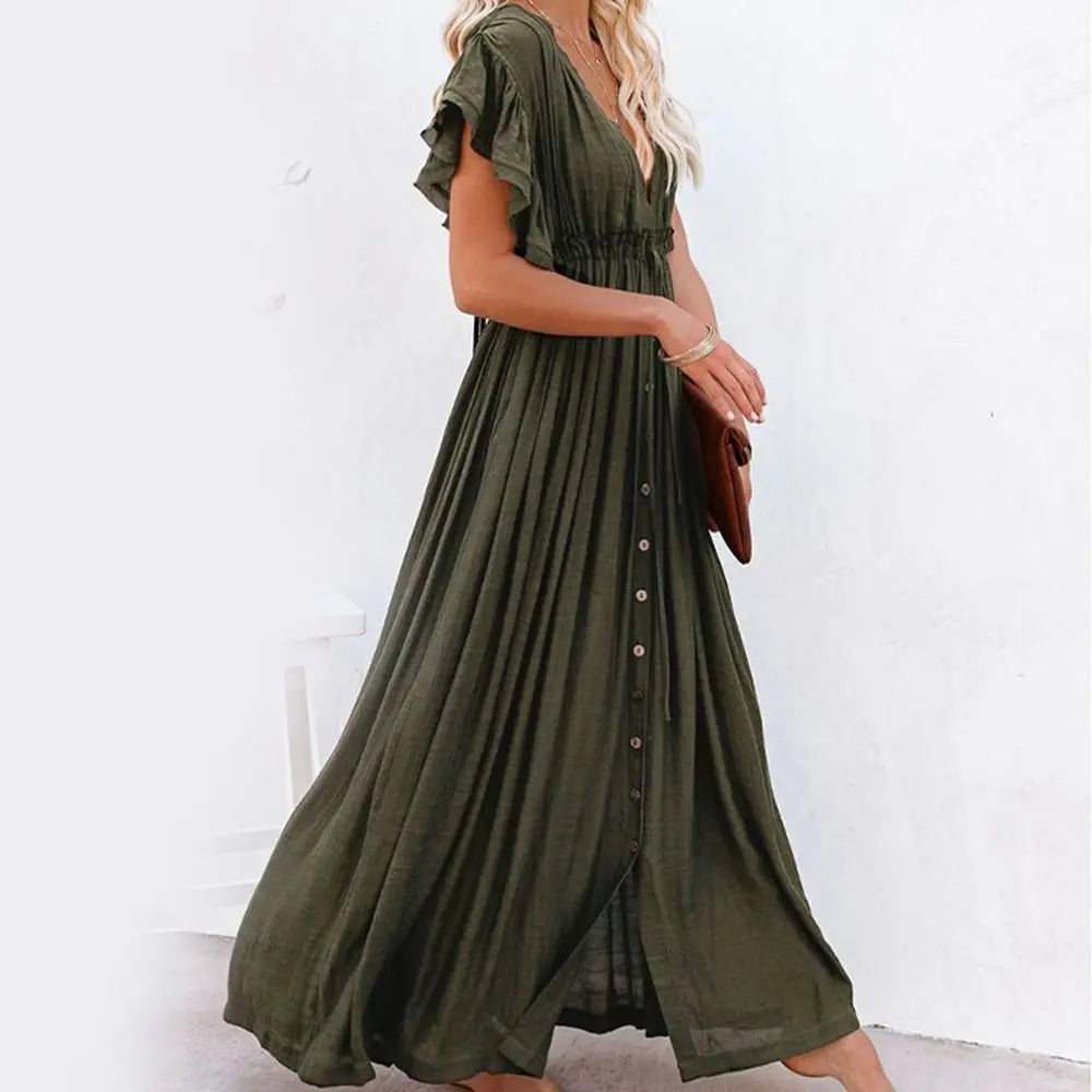 Fashion V Neck Summer Sunscreen Smock Loose Casual Beachwear Shirt Bathing Suit Long Swimsuit Cover Up Dress for Women