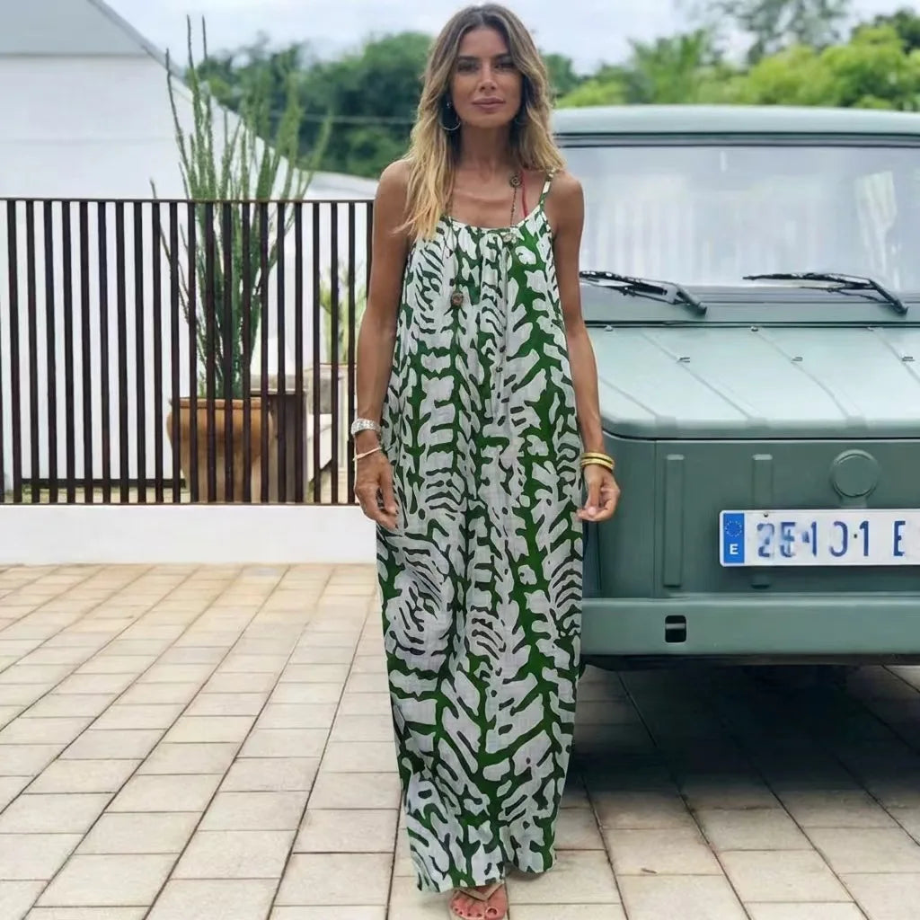 2026 New Model: Strapless Back-Disclosing Printed Long Dress – Summer Vacation Style, Comfortable Dress