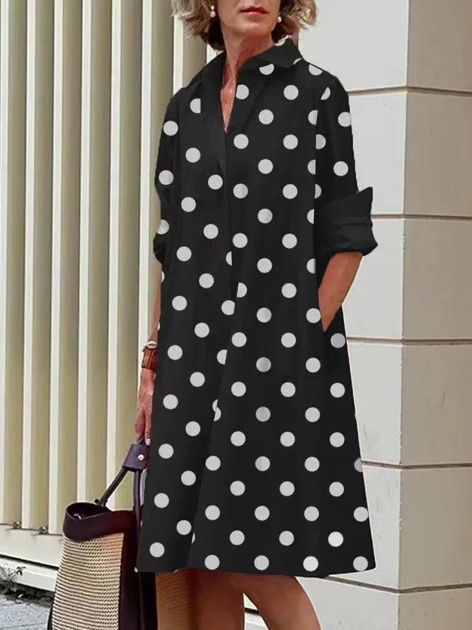 Simple Print Midi Dress Sleeveless Dress V-neck Bubble Sleeve Long Dress Casual Style Business Suit Polyester Fabric