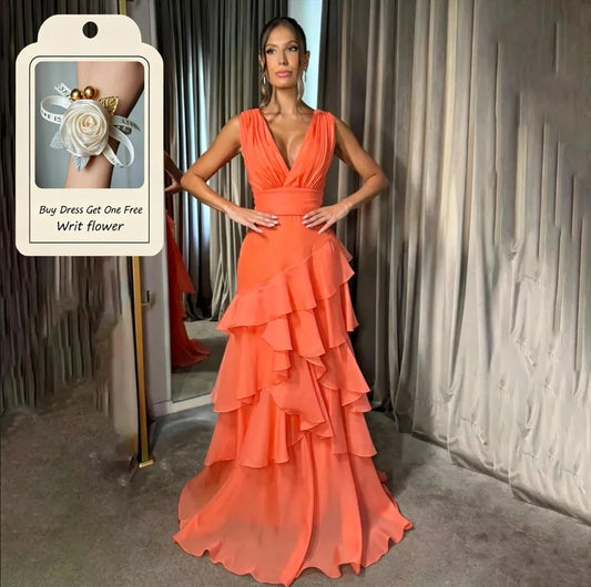 Eightale 2025 Sexy V Neck A Line Chiffon Tiered Evening Dress Formal Prom Dress Party Dress Gowns Customized