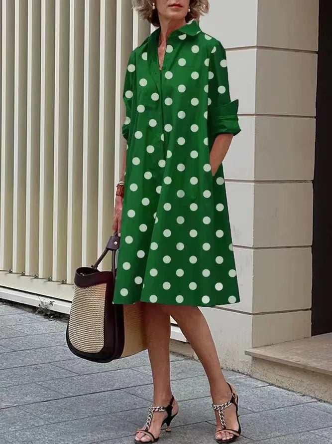 Simple Print Midi Dress Sleeveless Dress V-neck Bubble Sleeve Long Dress Casual Style Business Suit Polyester Fabric