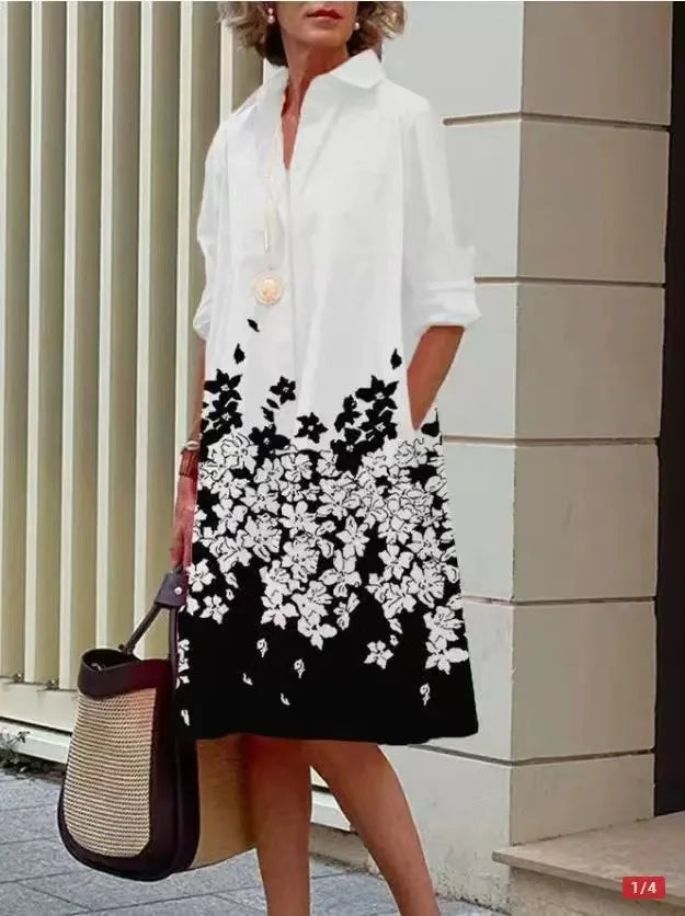Simple Print Midi Dress Sleeveless Dress V-neck Bubble Sleeve Long Dress Casual Style Business Suit Polyester Fabric