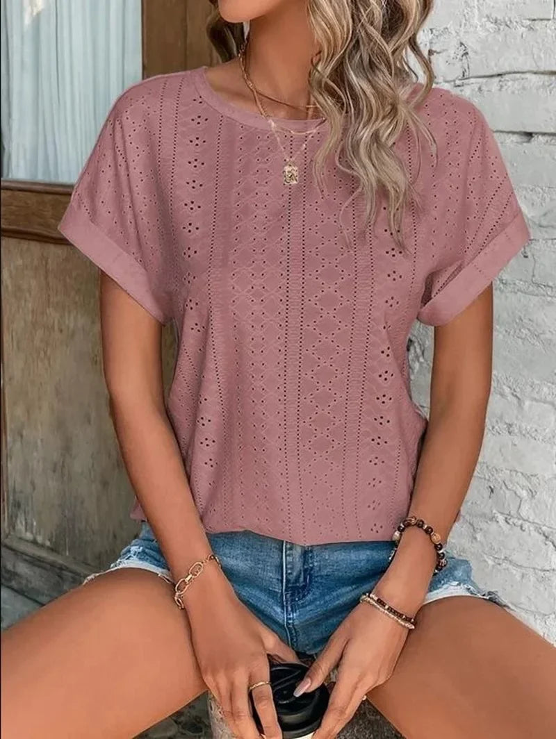 New Solid Color Sleeveless Hollow Casual Shirt Women's Lace V-neck Top Summer Style Amazon Ebay Independent Store Stock
