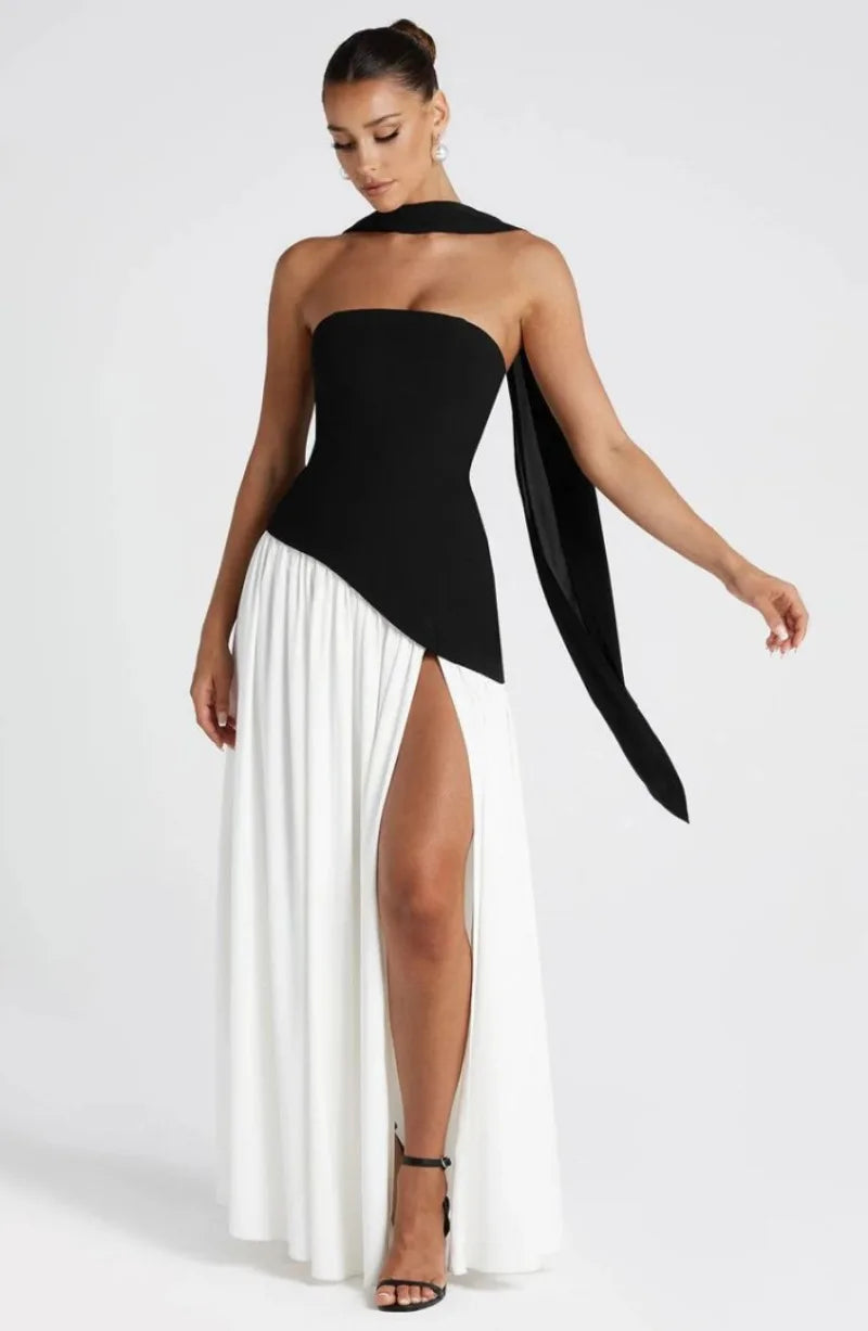 Summer Elegant Fashion Sexy Slit Backless Evening Party Ceremony Flowy Long Dresses For Women Dress With Scarf