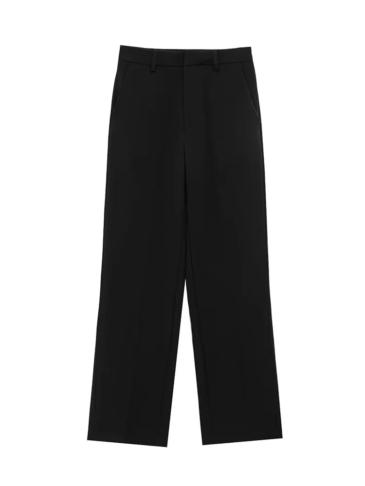 TFMLN Fashion Set For Women Summer 2025 New Slim Lapel Zipper Short Sleeve Coat Top Wide Leg Pants Two Piece Set Leisure Black