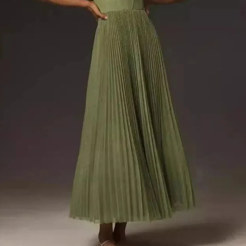 Sexy Evening Dress Women's Elegant Pleated Big Swing High Waist Suspender Long Dresses 2025 New Trendy Chic Party Cocktail Dress