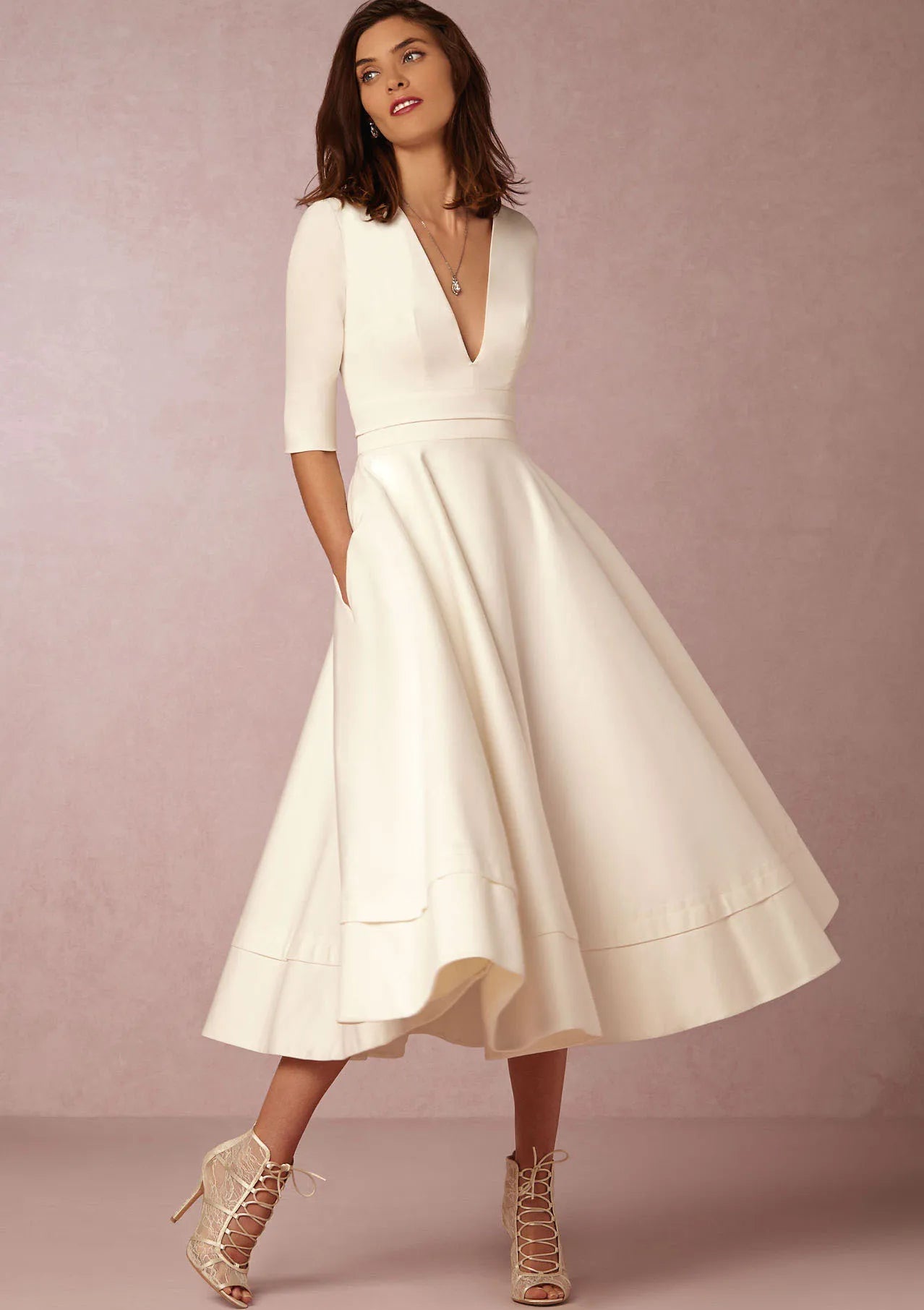 New Women Dress Long Fashion Vacation Party Dresses Short Sleeve V-neck Slit Solid High Quality Vestidos Femme 2024