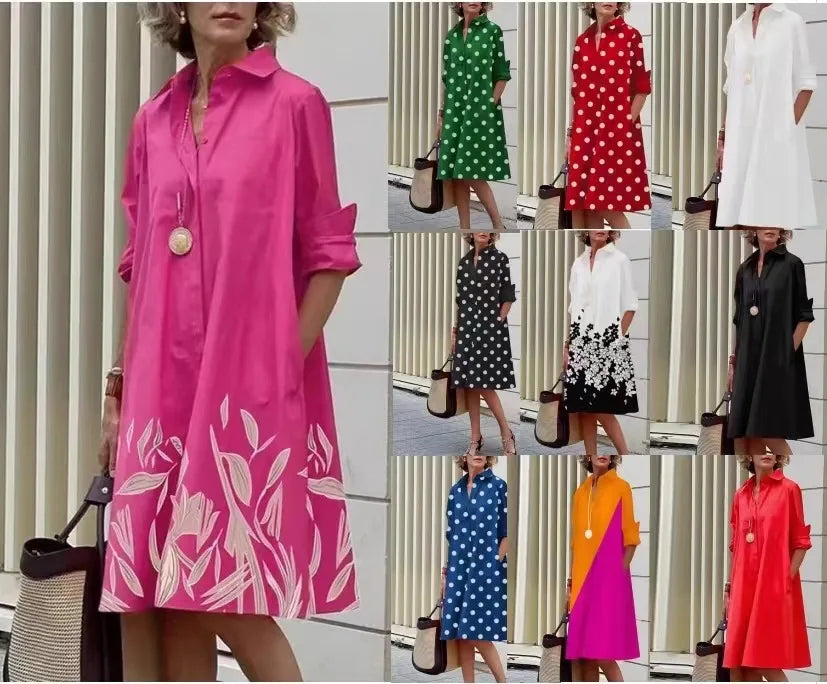 Simple Print Midi Dress Sleeveless Dress V-neck Bubble Sleeve Long Dress Casual Style Business Suit Polyester Fabric